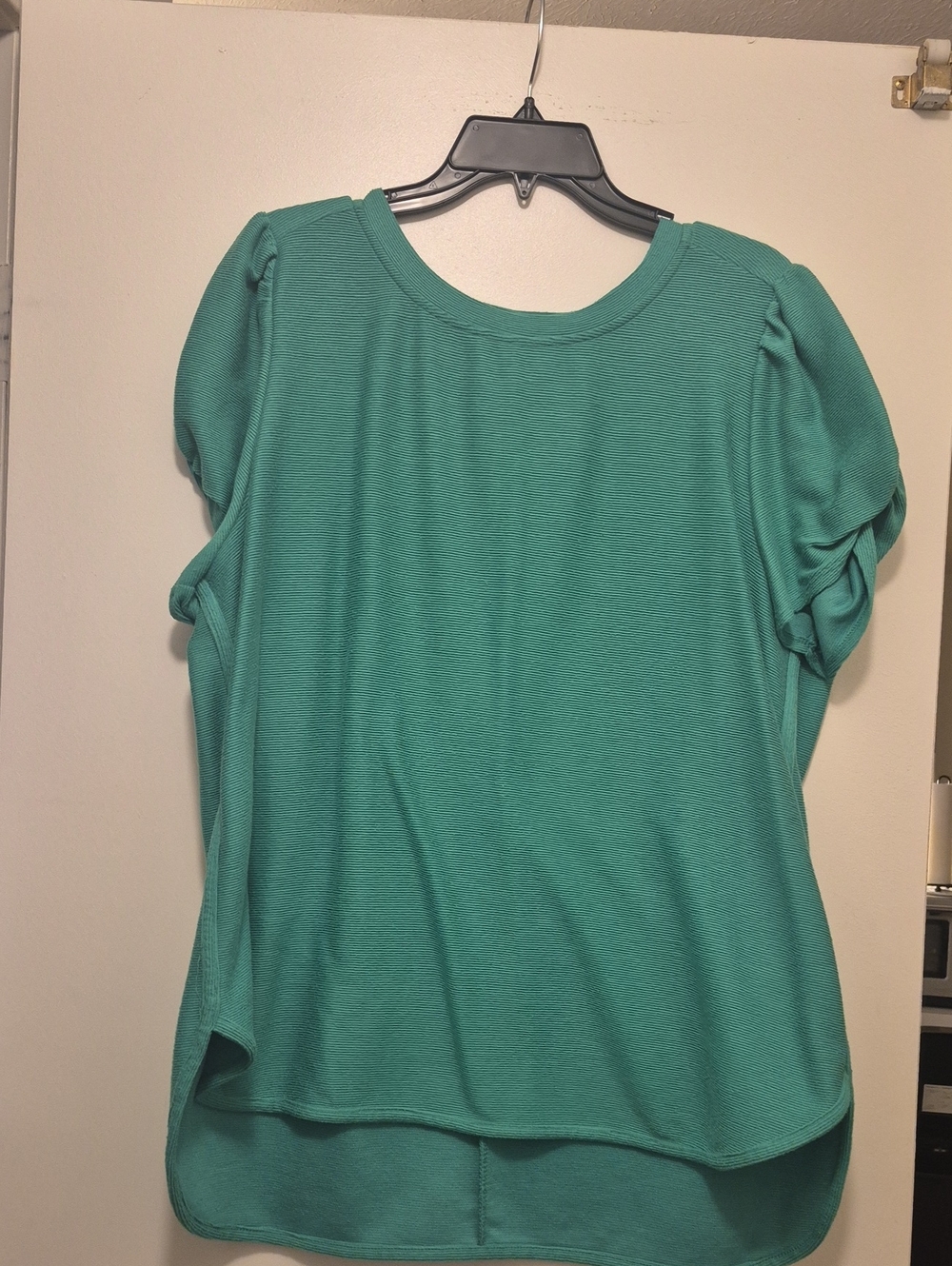 crown & ivy Teal Short Sleeve Puff Shoulder Tee